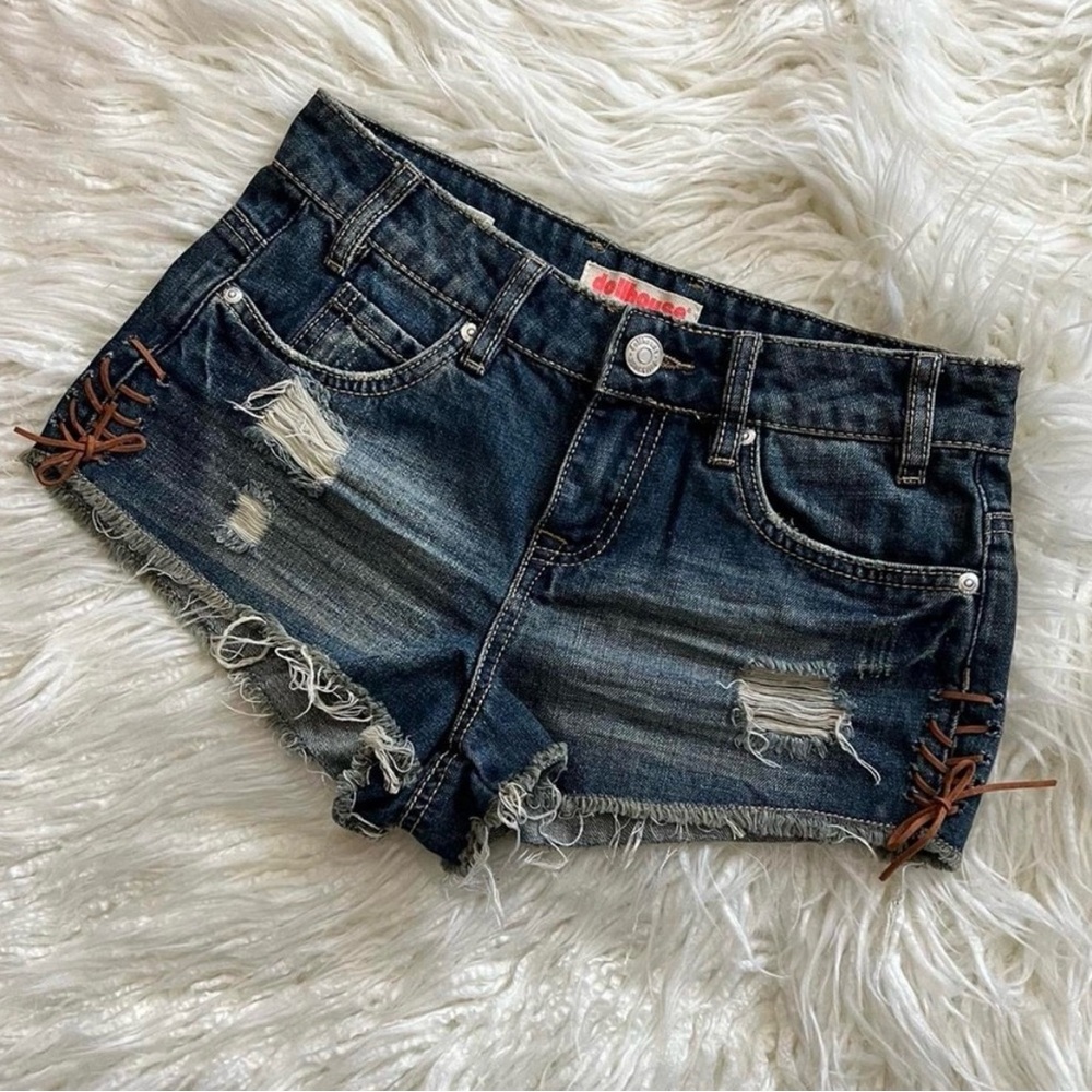 Dollhouse Distressed Dark Blue Jean Shorts